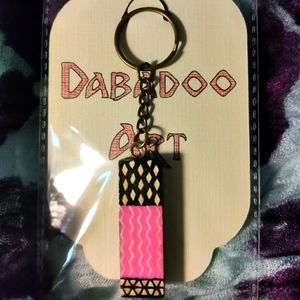 Handmade Black and Pinks Abstract Keychain